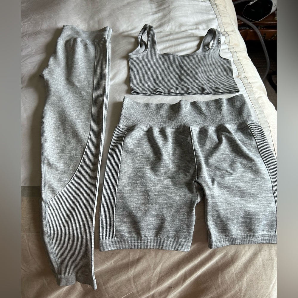 Gray Ribbed Activewear Set